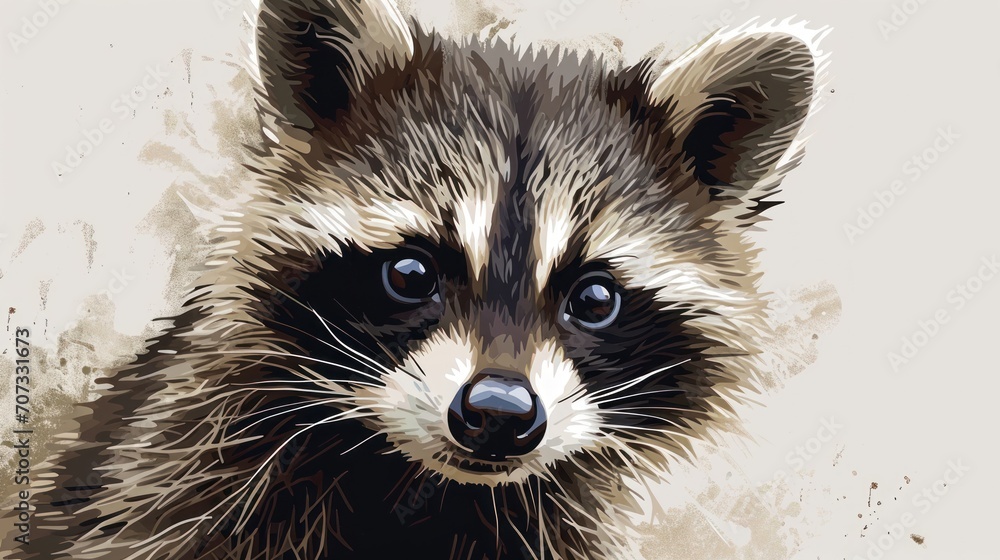  a close up of a raccoon's face with a blurry look on it's face and a blurry background of the raccoon's eyes.