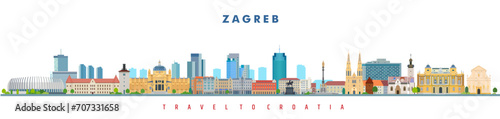 Zagreb city landmarks vector illustration in white background, Croatia 