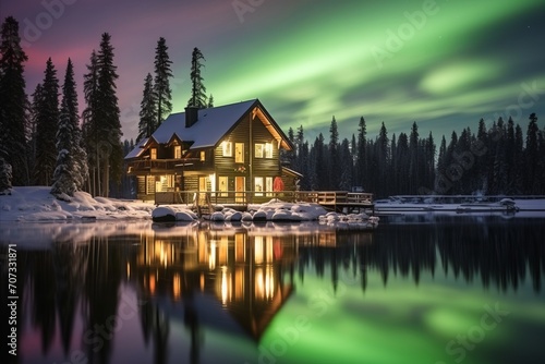 Mesmerizing Display of Northern Lights against Snowy Landscape Evoking Tranquility and Wonder
