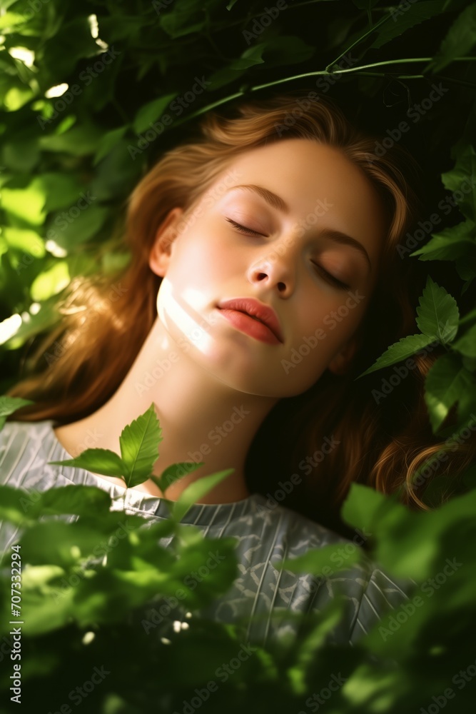 Woman Resting in Tree Leaves Woman Resting in Tree Leaves
