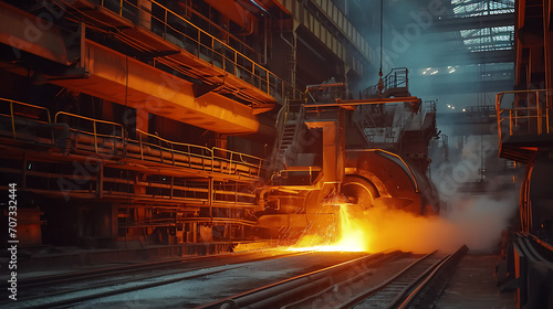Um tiro dramático de um alto-forno em uma planta de fabricação de aço ilustrando o calor intenso e os processos industriais envolvidos na produção de aço © Alexandre