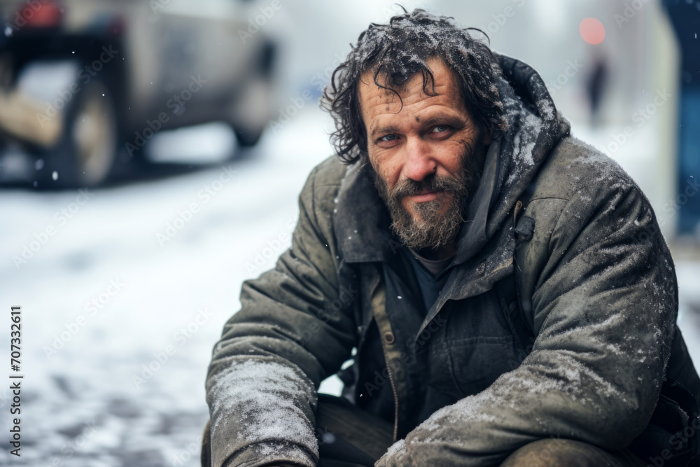 Homeless Man Braving Winter in the City Homeless Man Braving Winter in the City
