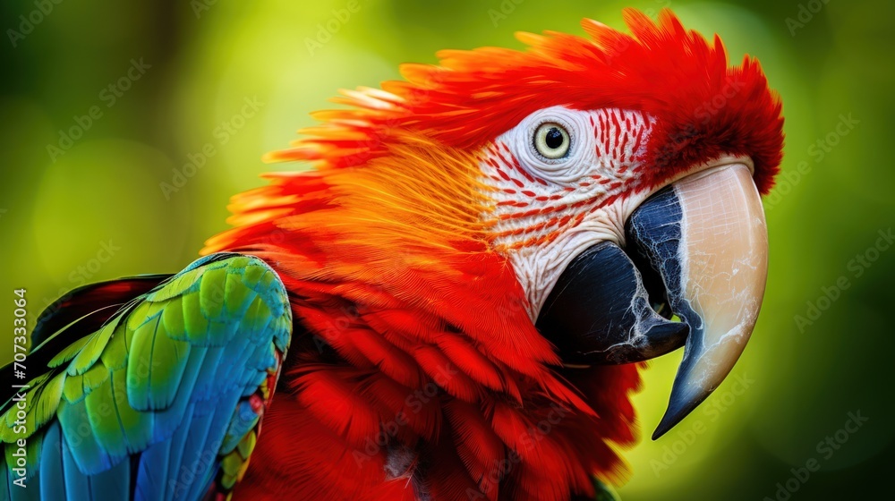 Colorful Parrot Macaw on the Jungle. generative AI