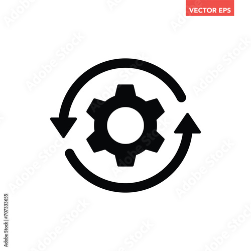 Black single round system update icon, simple cog wheel process circle glyph flat design vector pictogram, infographic interface elements for app logo web button ui ux isolated on white background