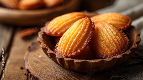 Classic Homemade Madeleines - French sponge cake baked in shell shaped mold photo
