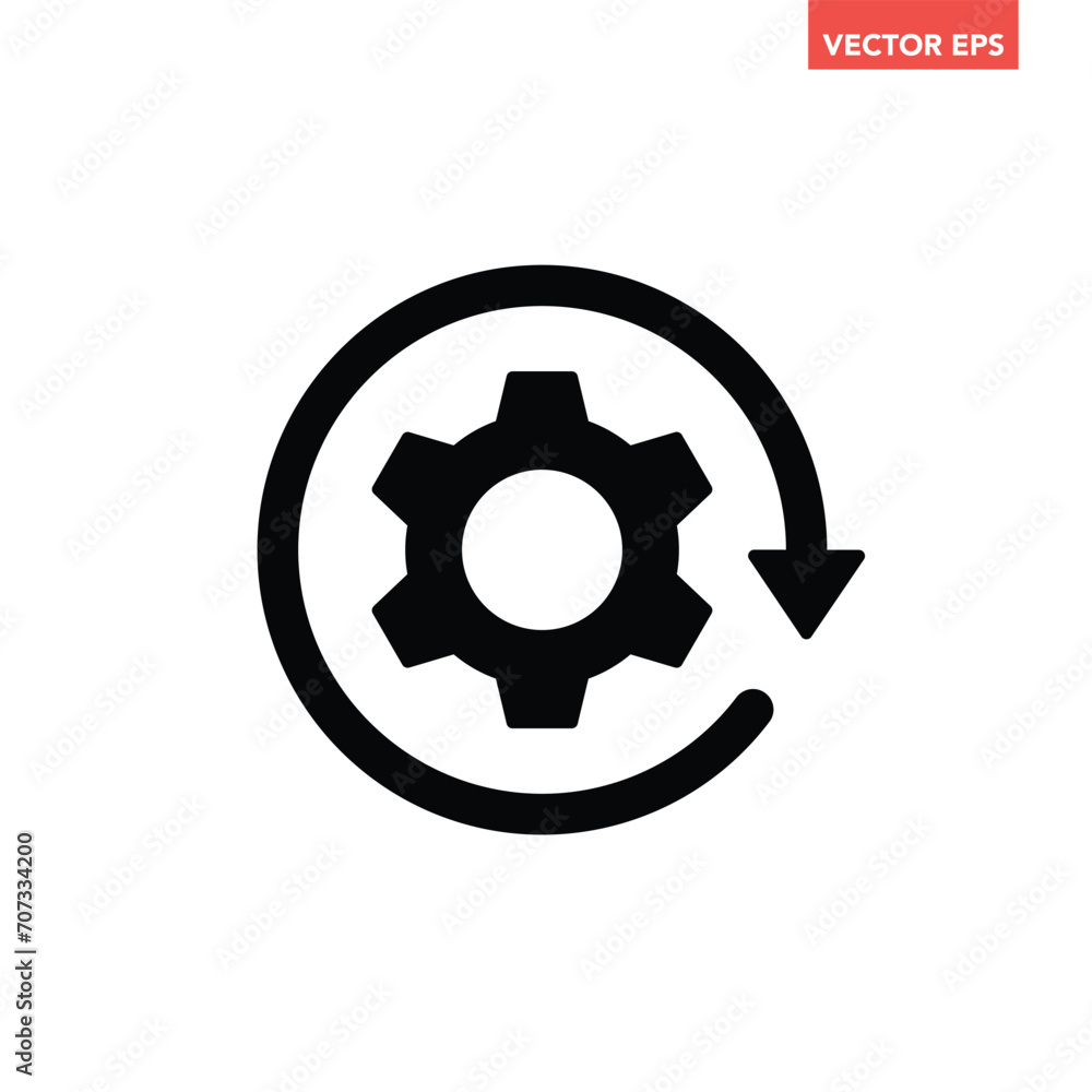 Black single round system update icon, simple cog wheel process circle glyph flat design vector pictogram, infographic interface elements for app logo web button ui ux isolated on white background Black single round system update icon, simple cog wheel process circle glyph flat design vector pictogram, infographic interface elements for app logo web button ui ux isolated on white background