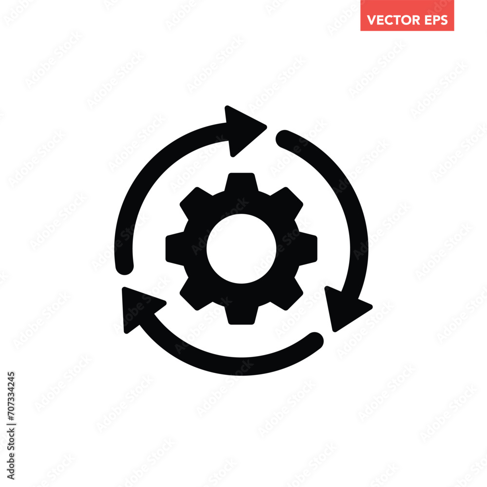 Black single round system update icon, simple cog wheel process circle glyph flat design vector pictogram, infographic interface elements for app logo web button ui ux isolated on white background Black single round system update icon, simple cog wheel process circle glyph flat design vector pictogram, infographic interface elements for app logo web button ui ux isolated on white background