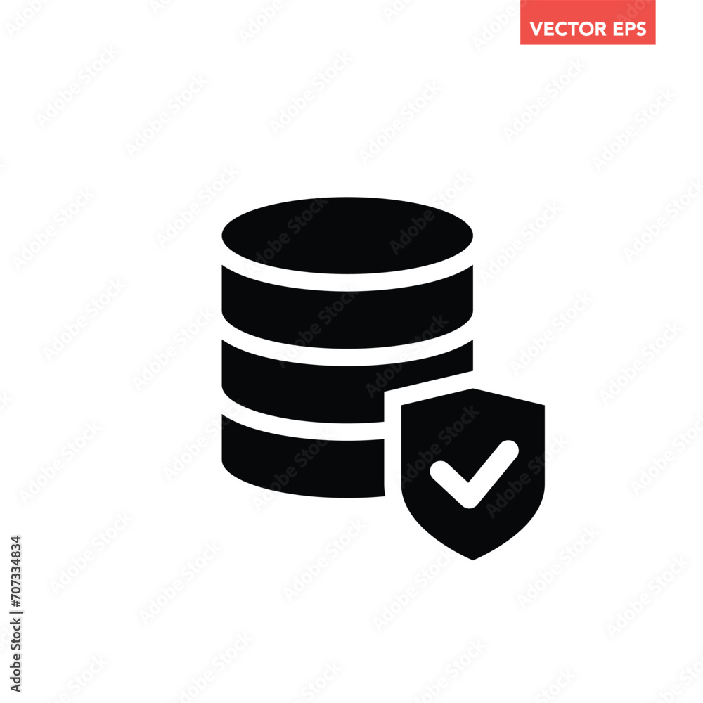 Black single database protection icon, simple digital data security flat design vector pictogram, infographic interface elements for app logo web button ui ux isolated on white background Black single database protection icon, simple digital data security flat design vector pictogram, infographic interface elements for app logo web button ui ux isolated on white background
