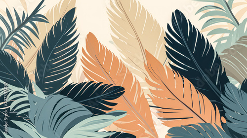 Watercolor exotic leaves on a soothing beige background