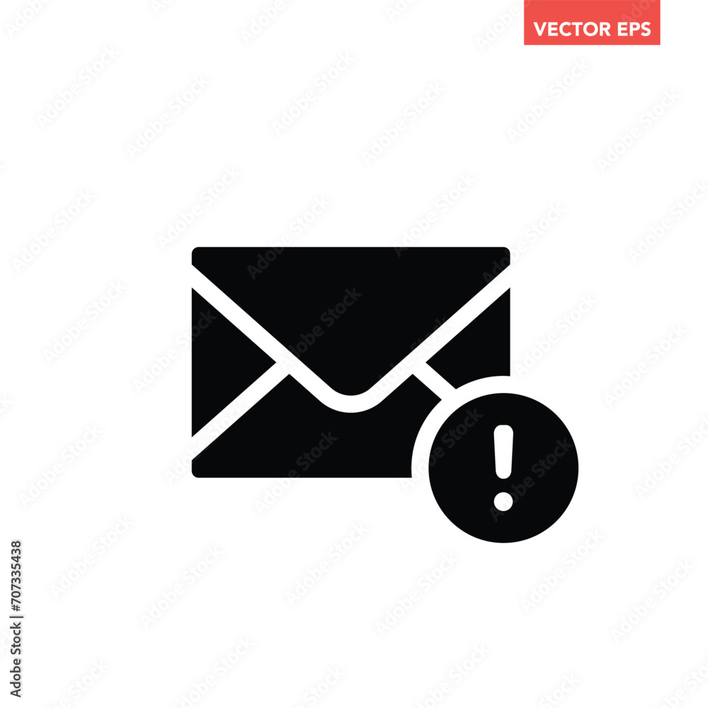 Black single spam mail icon, simple dangerous mail warning flat design vector pictogram, infographic interface elements for app logo web button ui ux isolated on white background Black single spam mail icon, simple dangerous mail warning flat design vector pictogram, infographic interface elements for app logo web button ui ux isolated on white background