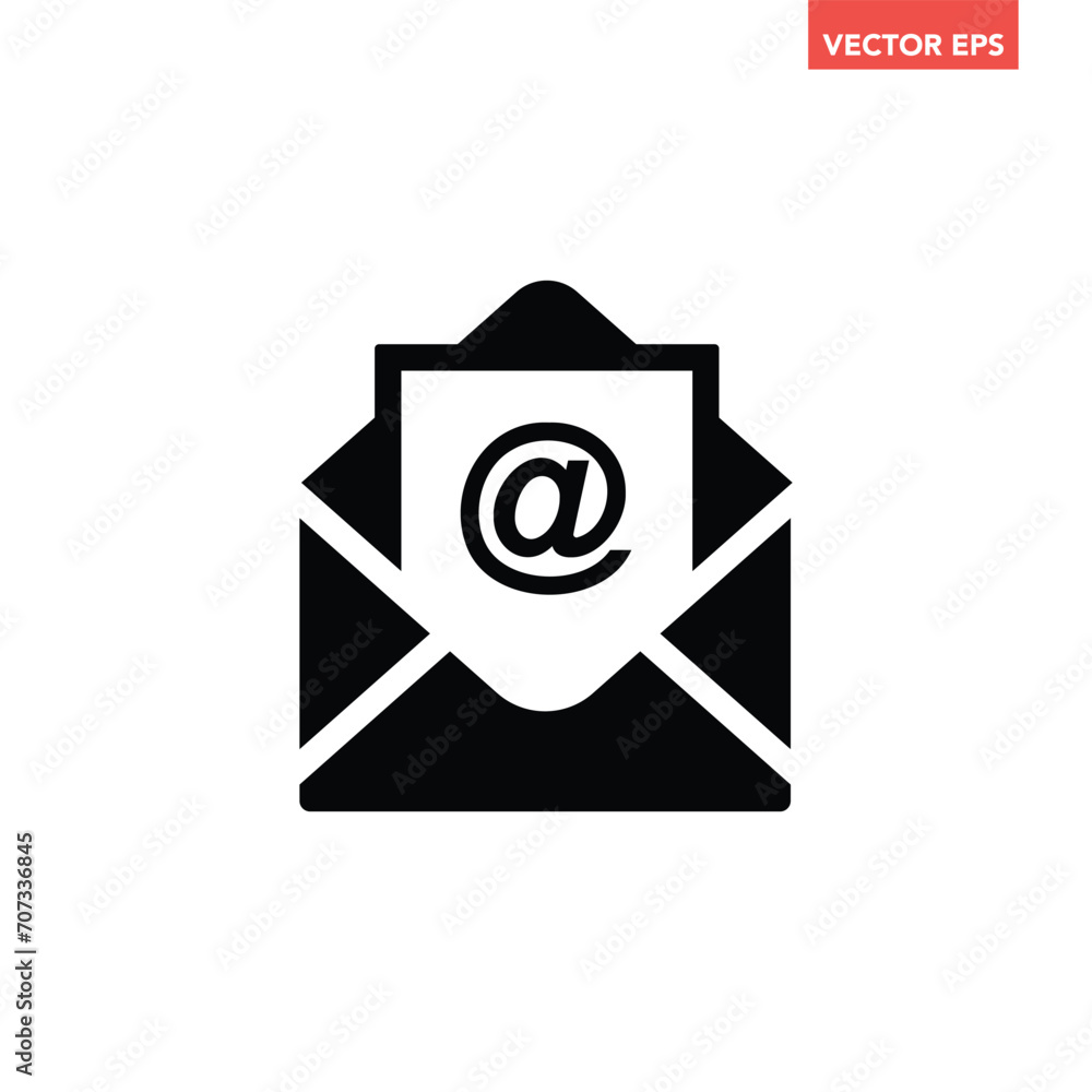 Black single email glyph icon, simple open mail envelope flat design ...