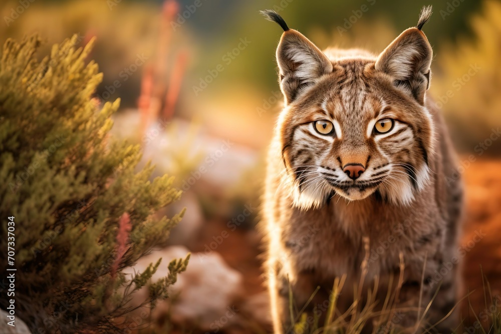 Lynx in the wild. Wild Elegance: Iberian Lynx in Intense Gaze. Generative ai Lynx in the wild. Wild Elegance: Iberian Lynx in Intense Gaze. Generative ai