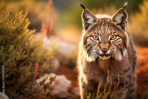 Lynx in the wild. Wild Elegance: Iberian Lynx in Intense Gaze. Generative ai