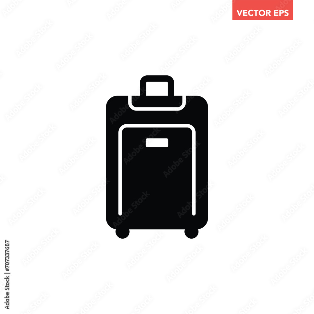 Black single suitcase filled icon, simple travel baggage flat design pictogram, infographic vector for app logo web button ui ux interface elements isolated on white background Black single suitcase filled icon, simple travel baggage flat design pictogram, infographic vector for app logo web button ui ux interface elements isolated on white background