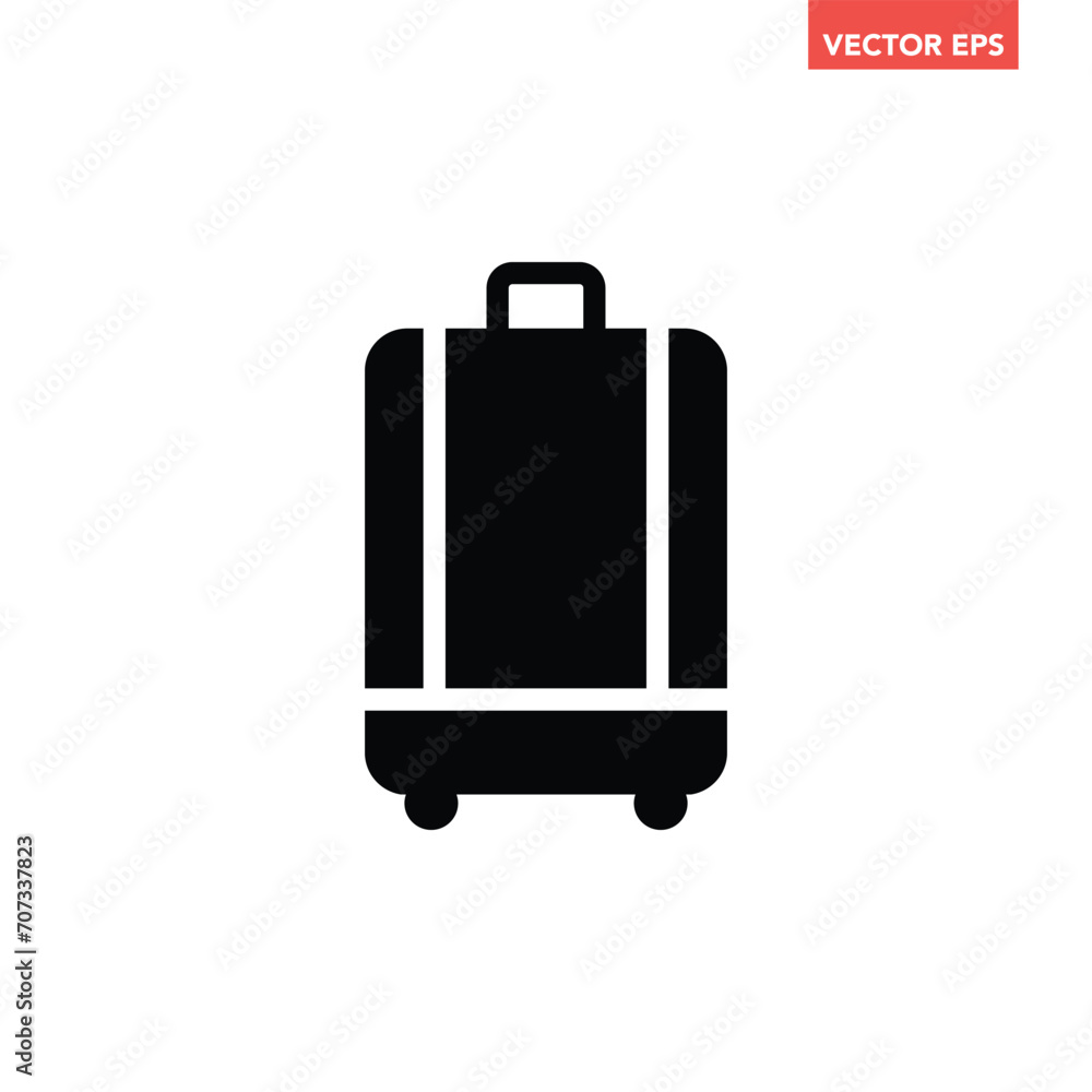 Black single suitcase filled icon, simple travel baggage flat design pictogram, infographic vector for app logo web button ui ux interface elements isolated on white background Black single suitcase filled icon, simple travel baggage flat design pictogram, infographic vector for app logo web button ui ux interface elements isolated on white background