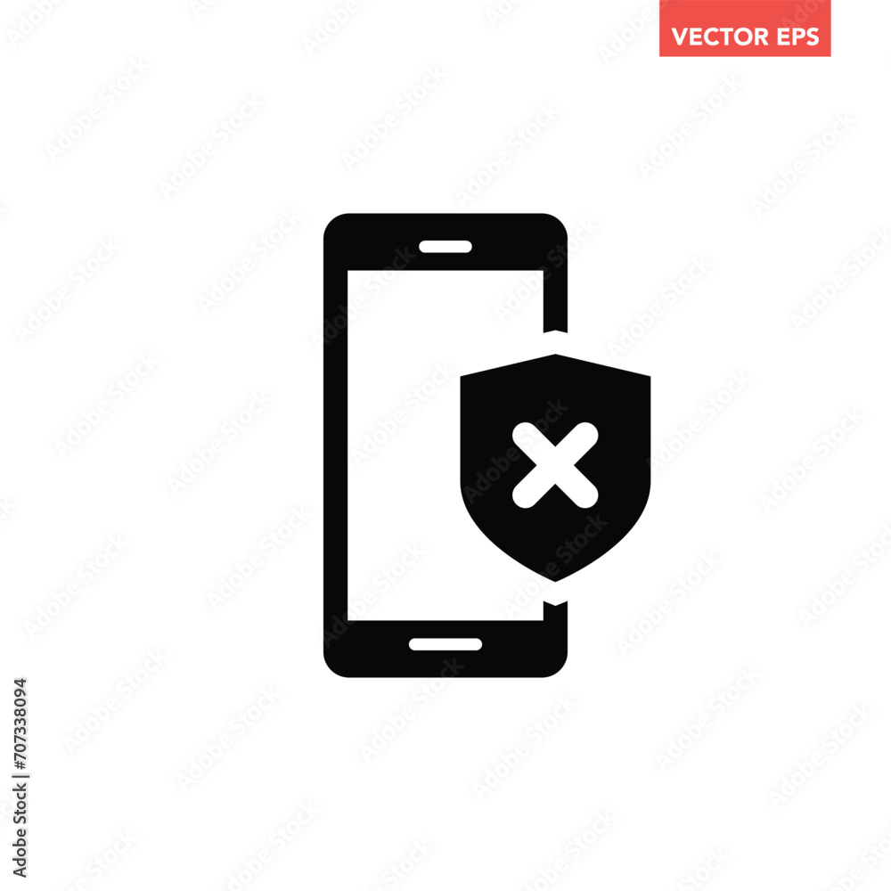 Black single mobile secure failed warning filled icon, simple digital flat design pictogram, infographic vector for app logo web website button ui ux interface element isolated on white background Black single mobile secure failed warning filled icon, simple digital flat design pictogram, infographic vector for app logo web website button ui ux interface element isolated on white background