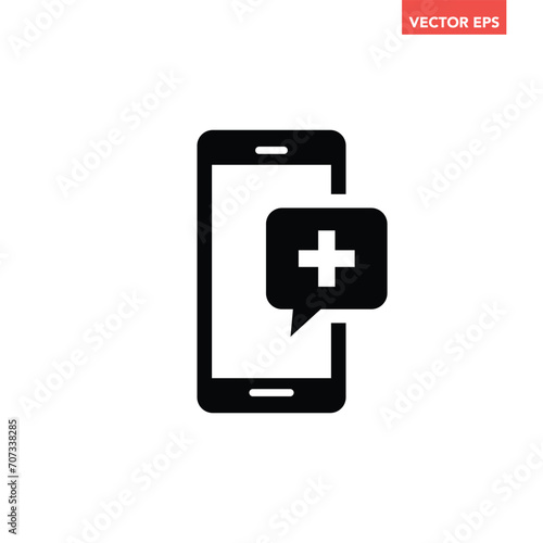 Black single medical call line icon, simple online emergency service flat design pictogram, infographic vector for app logo web website button ui ux interface elements isolated on white background