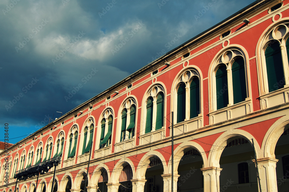 Colorful facades of old buildings in Split, Croatia. Venetian style