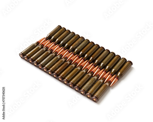 Bullets for firearms  live military cartridges on a white background.