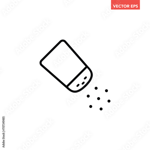 Black single salt shaker thin line icon, simple outline utensil bottle graphic flat design pictogram, infographic for app logo web button ui ux interface elements isolated on white background
