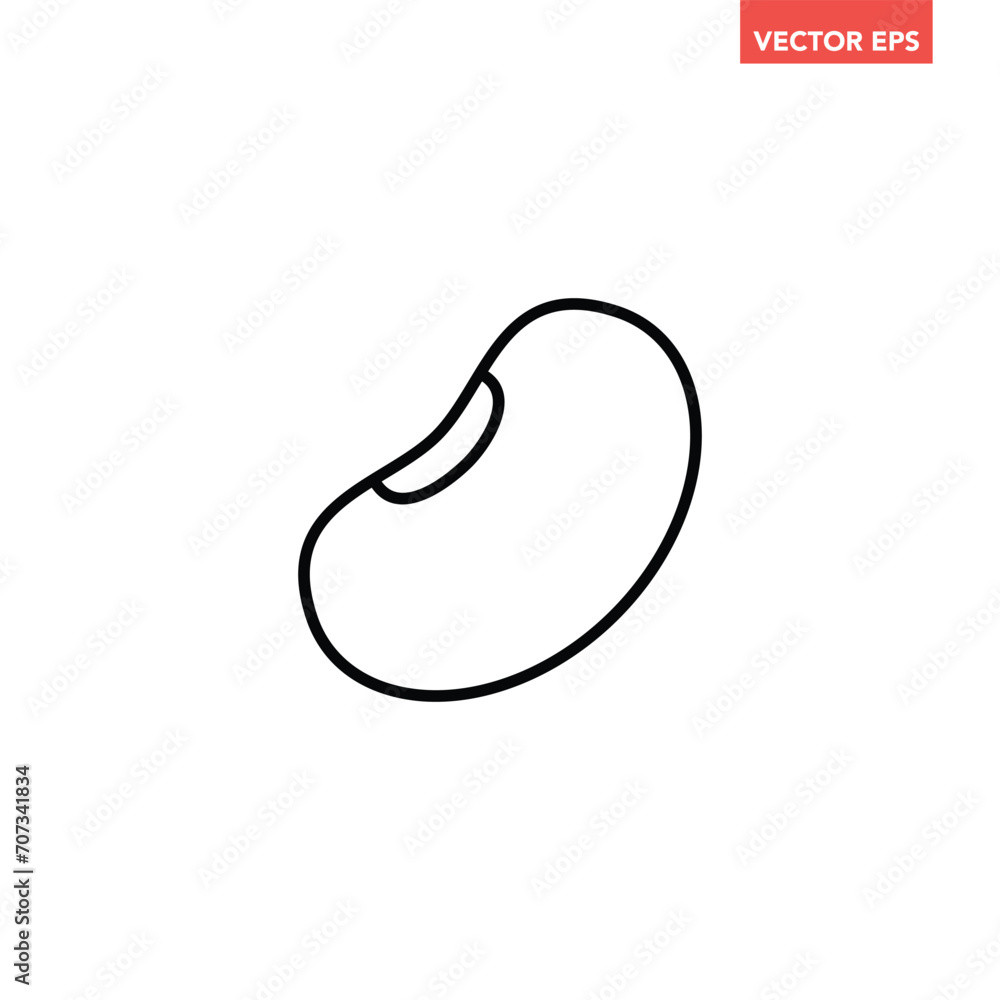Single black beans thin line icon, simple food element flat design pictogram, infographic vector app logo web button ui ux interface white background Single black beans thin line icon, simple food element flat design pictogram, infographic vector app logo web button ui ux interface white background
