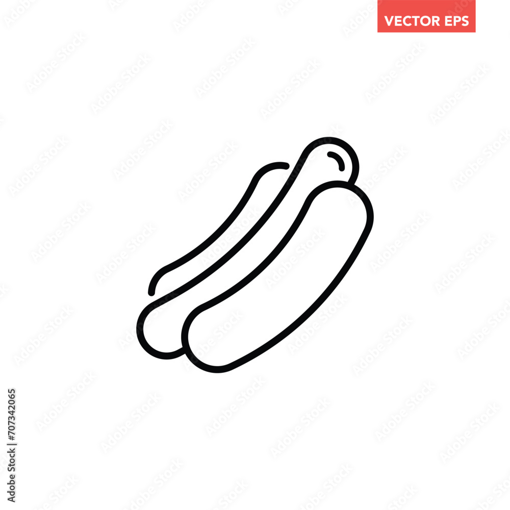 Black single hot dog thin line icon, simple street food element outline flat design pictogram, infographic vector for app logo web button ui ux interface isolated on white background Black single hot dog thin line icon, simple street food element outline flat design pictogram, infographic vector for app logo web button ui ux interface isolated on white background