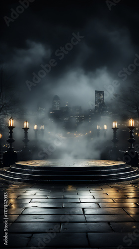 Pedestal in a dark park for product presentation and 3D rendering
