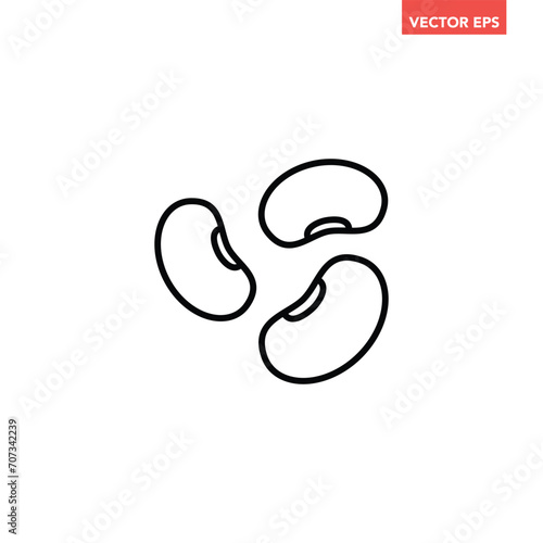 Single black beans thin line icon, simple food element flat design pictogram, infographic vector app logo web button ui ux interface white background