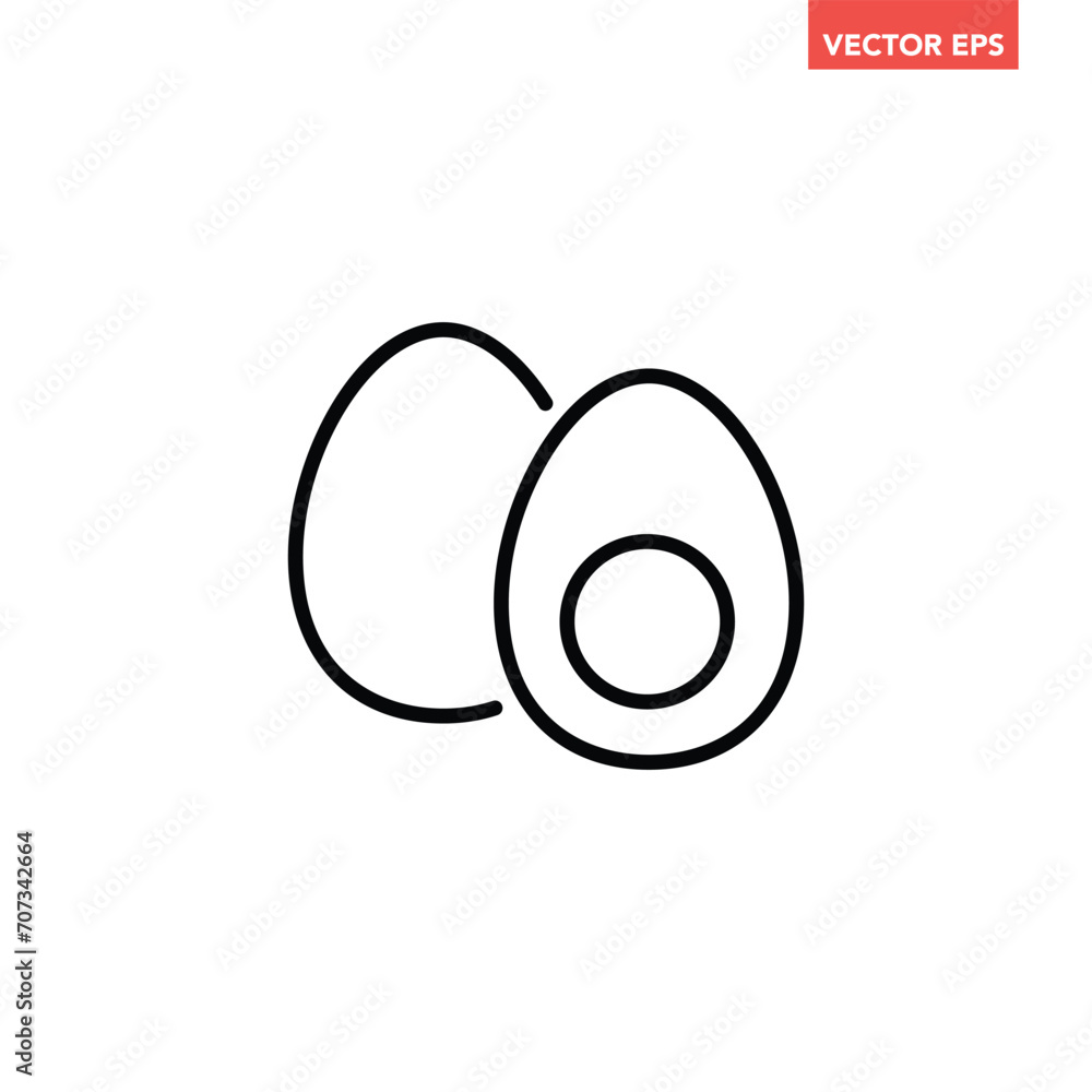 Ταπετσαρία Single black round egg thin line icon, simple outline breakfast food flat design