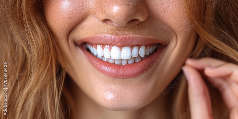 A Closeup of a Beautiful White Woman, Isolated on a Clean White Background, Framing Her Healthy White Teeth with Fingers, Exuding Feminine Elegance and Top-Model Confidence, Generative AI A Closeup of a Beautiful White Woman, Isolated on a Clean White Background, Framing Her Healthy White Teeth with Fingers, Exuding Feminine Elegance and Top-Model Confidence, Generative AI
