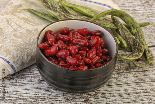 Baked red canned bean in the bowl