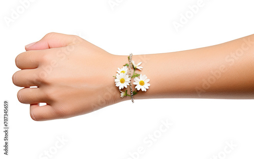 Hand with Dainty Daisy Chain Bracelet isolated on transparent background.