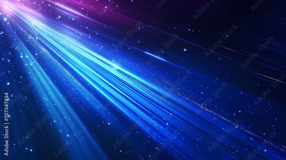 Naklejka premium Digital image of light rays, stripes lines with blue light background