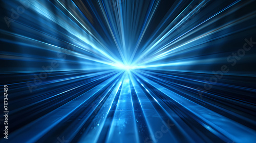 Digital image of light rays, stripes lines with blue light background