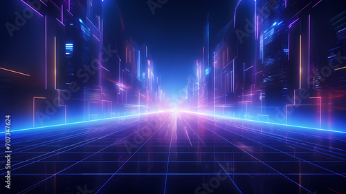 Future technology grid background and light effect, cyberpunk style background with the concept of technology as an illustration