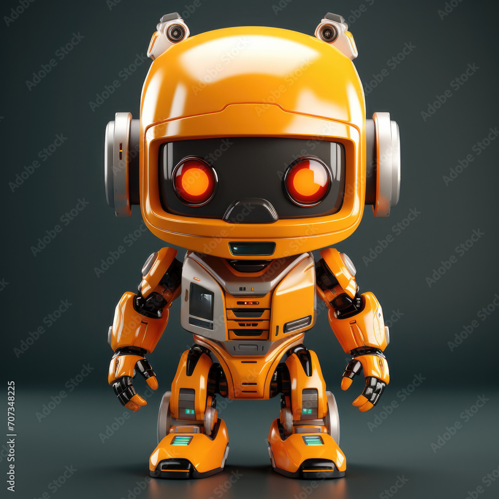 A cute orange robot on dark background, generative AI A cute orange robot on dark background, generative AI