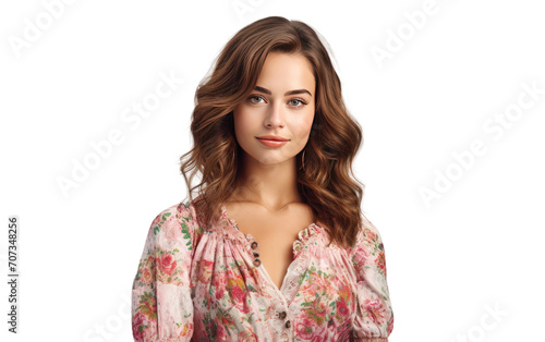 A bohemian-styled young woman in a floral dress isolated on transparent background. © Tayyab Imtiaz
