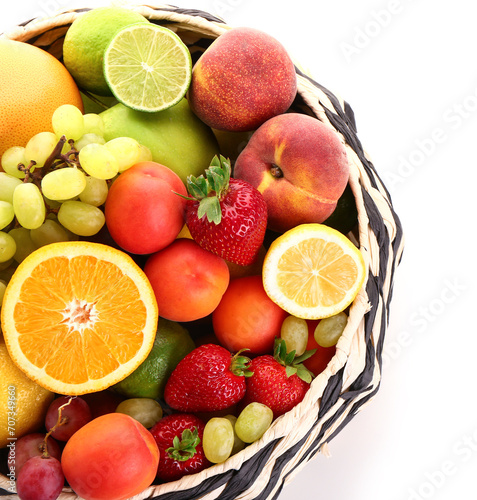 Fototapeta Naklejka Na Ścianę i Meble -  Bowl with different fresh fruits on white background