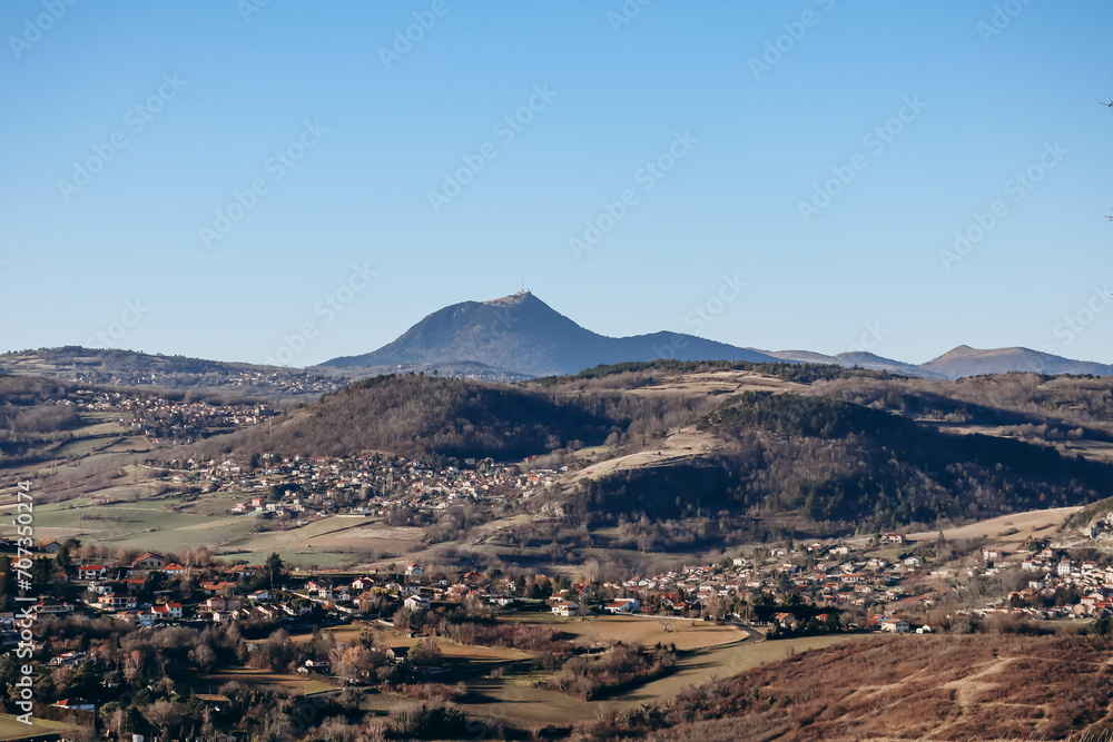 View of the famous Puy de Dome volcano in the Auvergne region, France