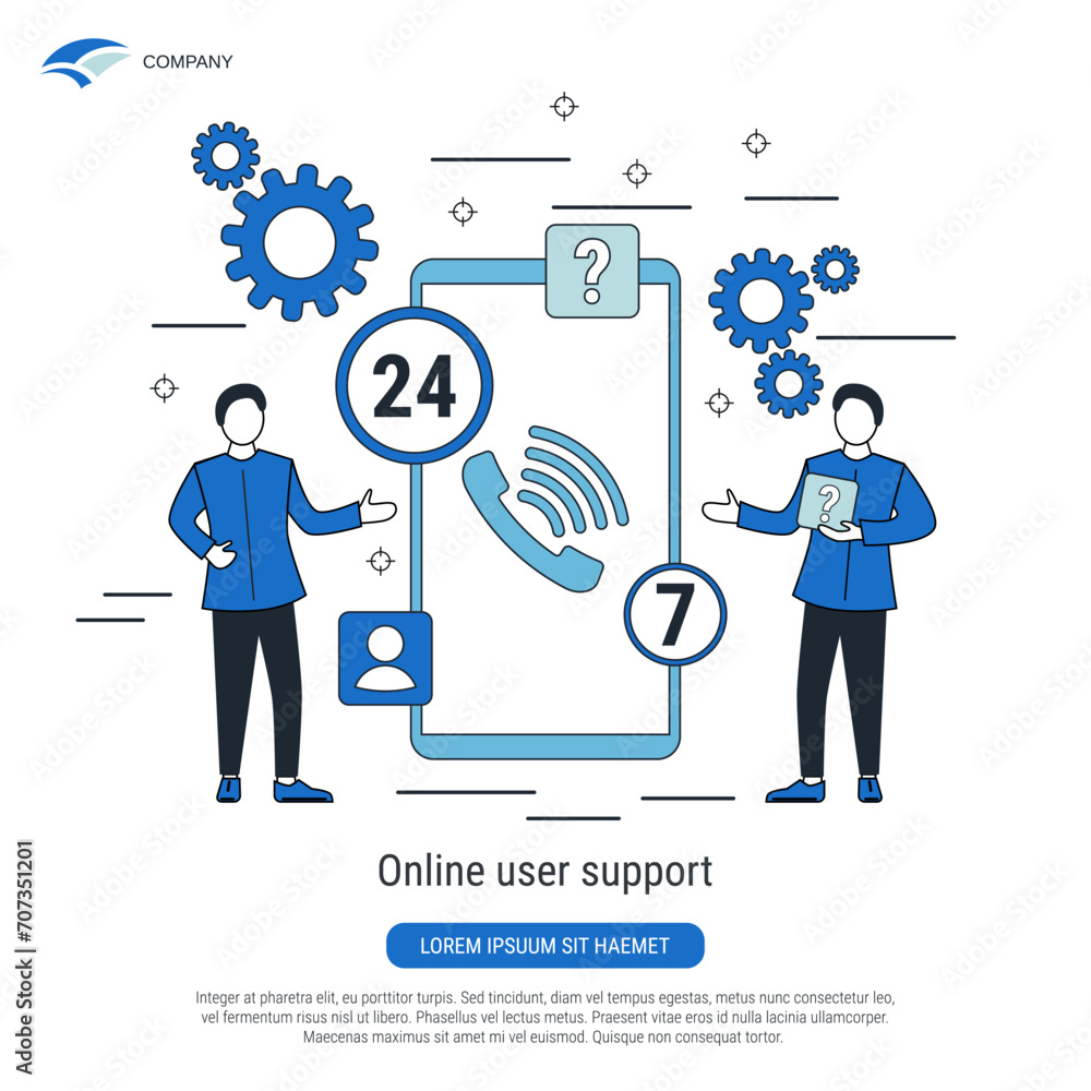 Online user support, hotline, customer guide flat design style vector concept illustration Online user support, hotline, customer guide flat design style vector concept illustration