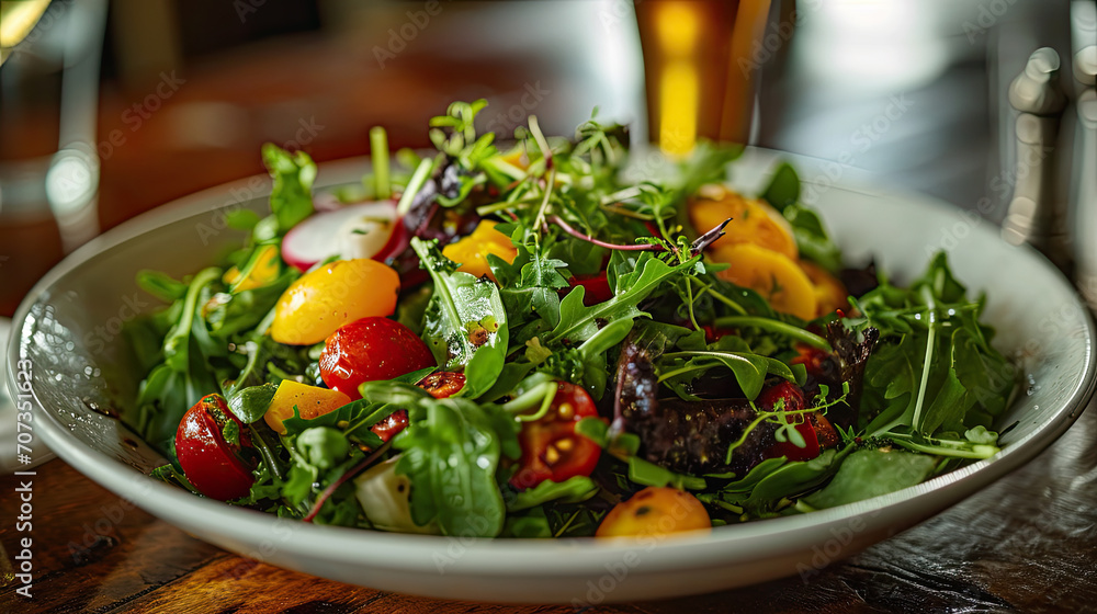 plate of fresh green mixed salad with cherry tomatoes plate of fresh green mixed salad with cherry tomatoes