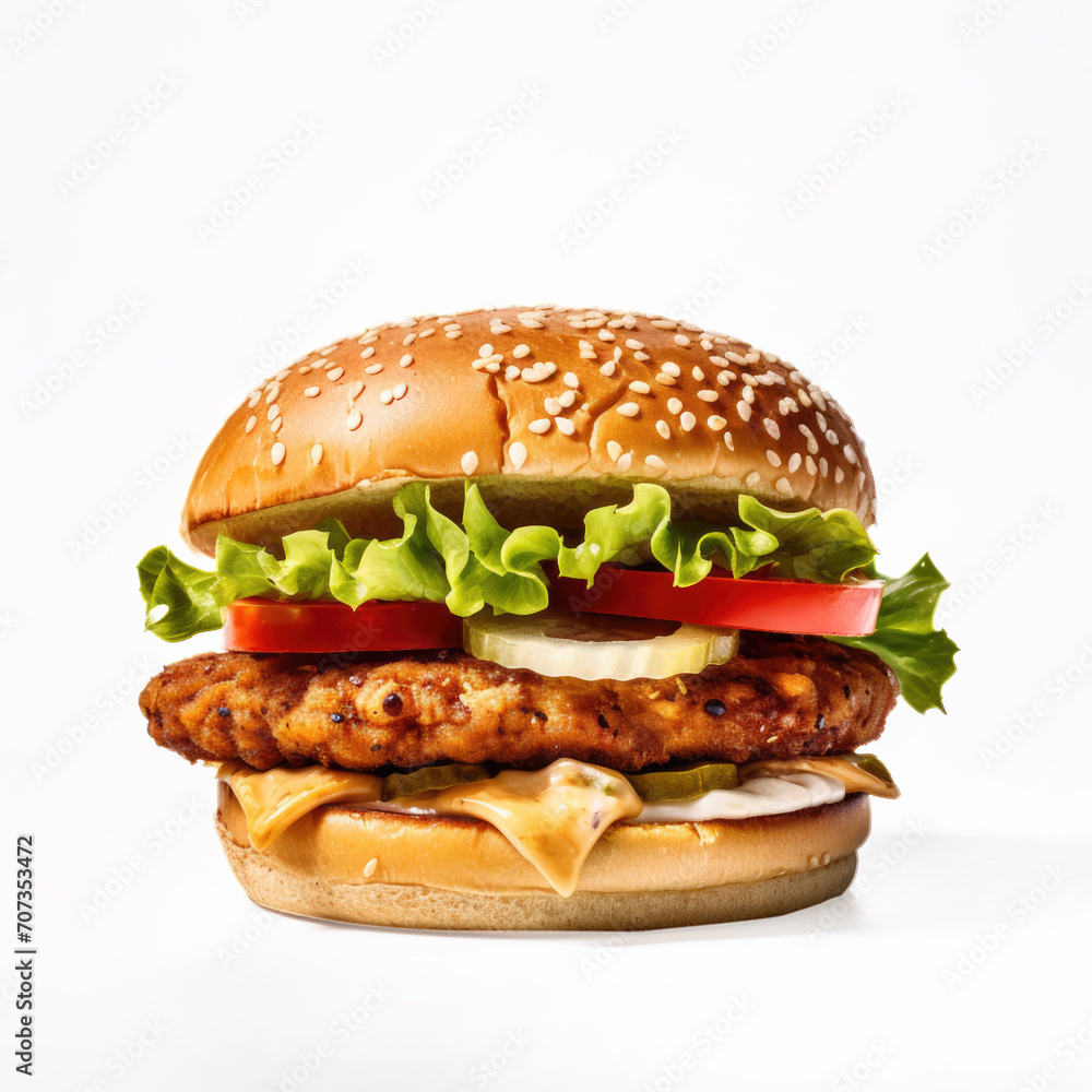 A Tempeh Burger Isolated on a White Background A Tempeh Burger Isolated on a White Background