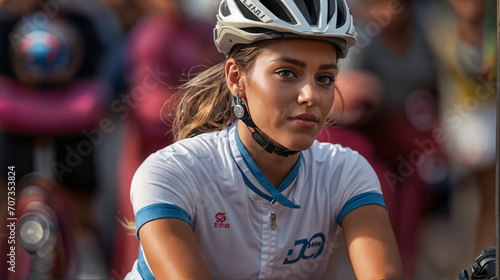 Focused Woman Cyclist in Action