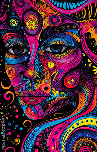 Abstract woman face Illustrated  in colorful Mandala pattern  cubism art  Maori Art 