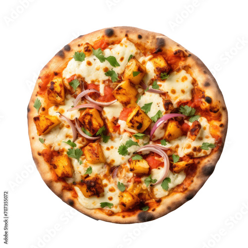 A Paneer Tikka Pizza Isolated on a Transparent Background 