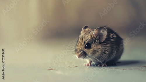  a small brown mouse sitting on top of a white floor next to a brown and black mouse on top of a white and gray floor next to a brown wall.