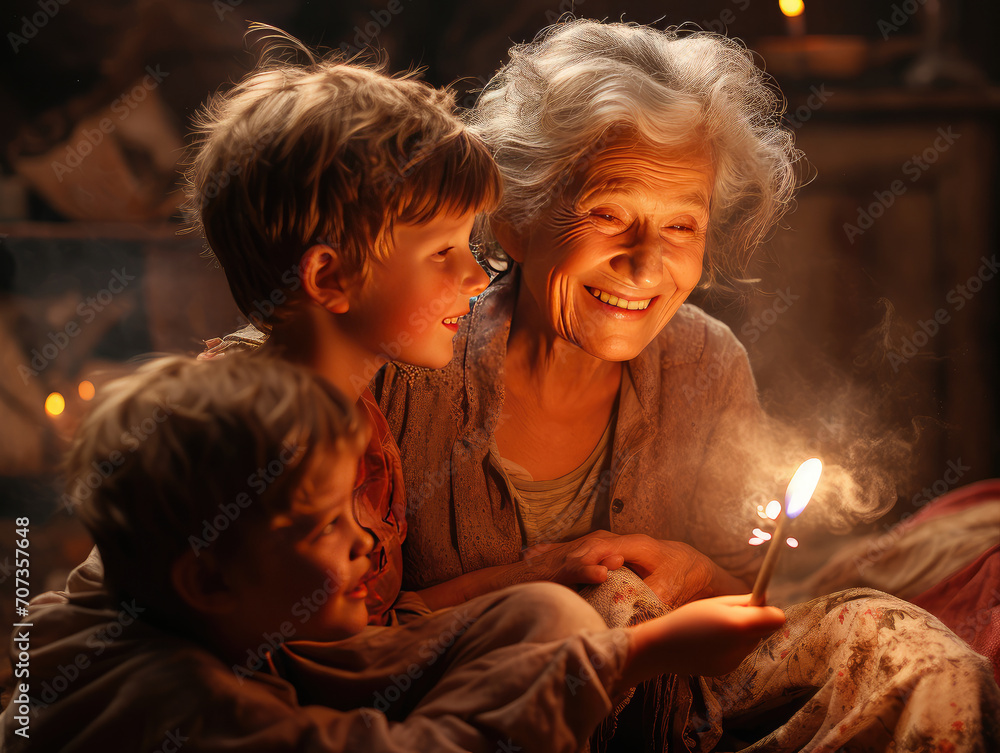 Abuelos disfrutando y sonriendo mientras cuidan con ternura a sus nietos 