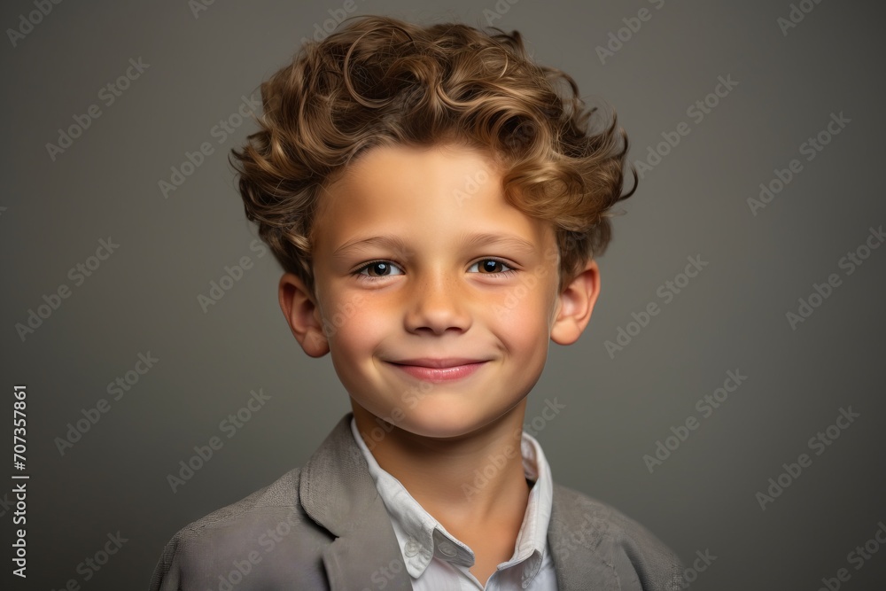 Portrait of a smiling little boy in a gray suit. Studio shot. Portrait of a smiling little boy in a gray suit. Studio shot.