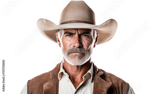 Portrait of man wearing a Cow boy hat isolated on white background. photo
