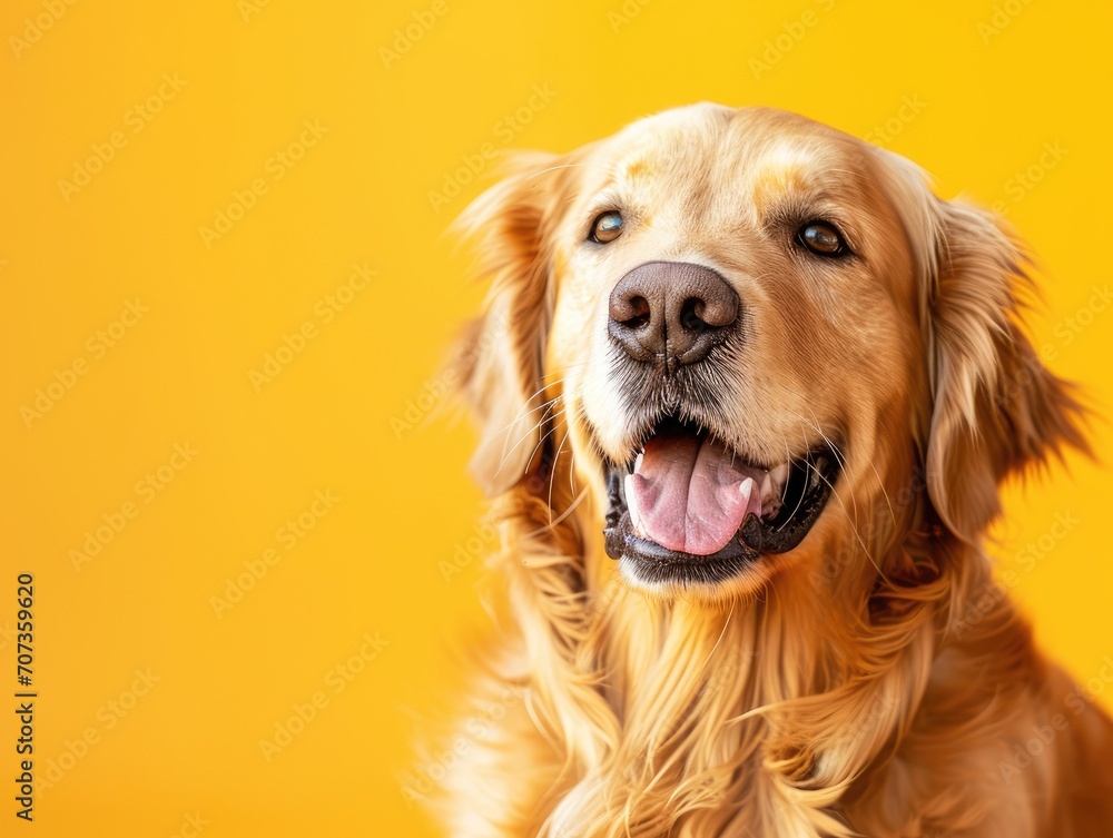 Dog Golden Retriever on a yellow-orange background